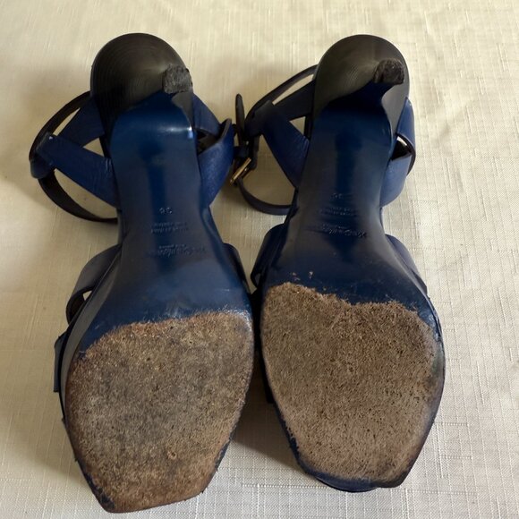 Yves Saint Laurent Tribute Platform Sandals Cobalt Blue Leather Heels sz 36 - Picture 4 of 12